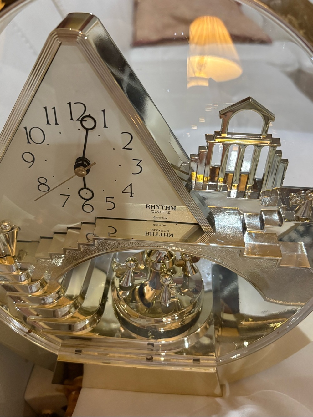 Rhythm Gold Decorative Table Clock with Triangular Dial Musical